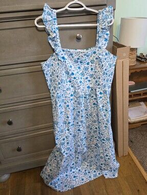 Draper James Blue & White Floral Ruffle-Shoulder Sundress